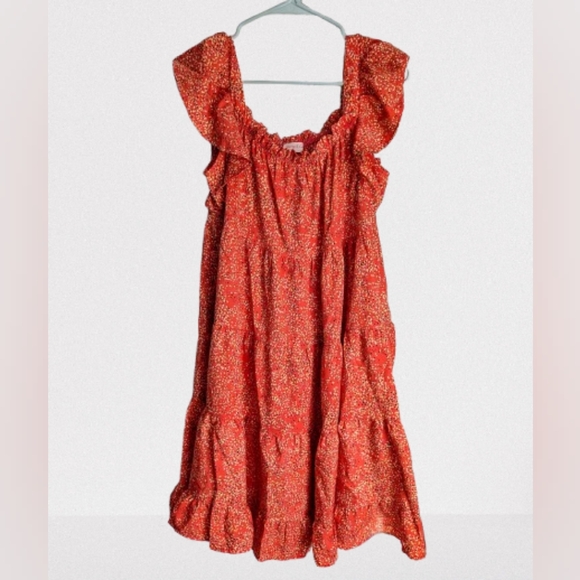 BOGO NWOT- Hailey & Co Ditsy Floral Orange Flutter Sleeve Dress- Small - Picture 3 of 5